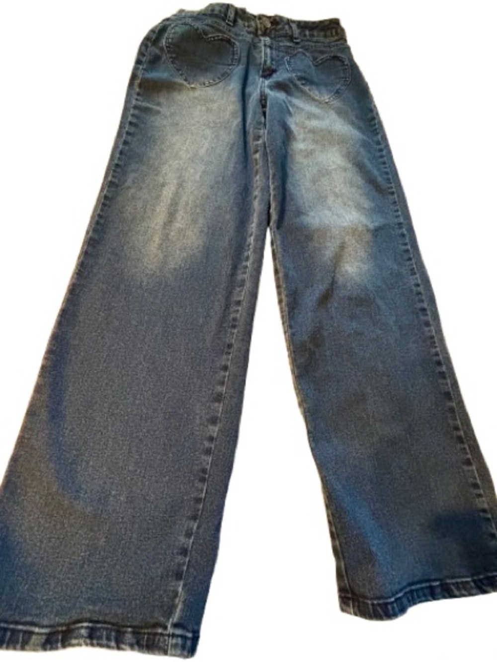 Wide Leg Women's Jeans in Blue with Heart front Pockets